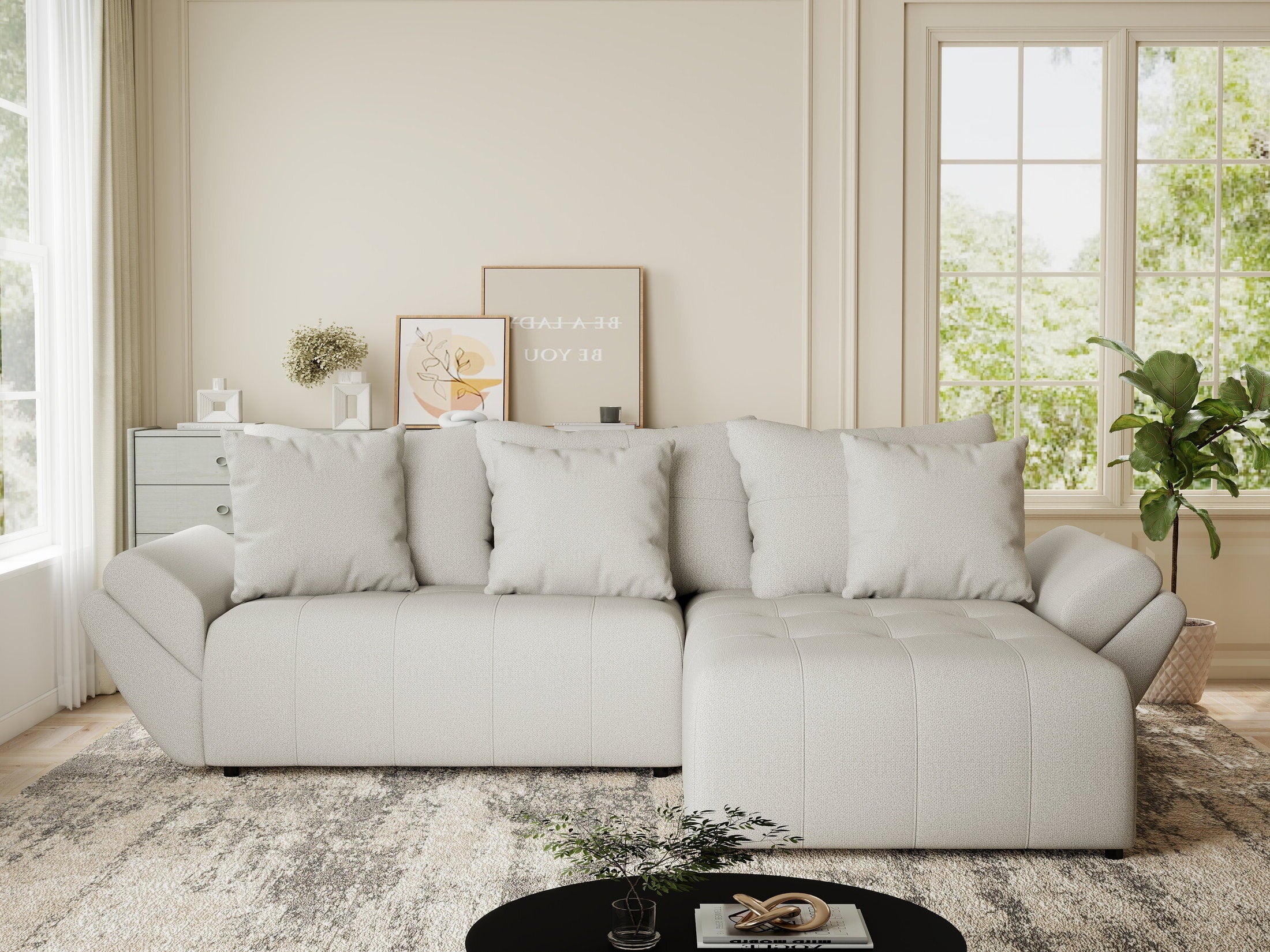 Colțar extensibil dumonde cu ladă de depozitare si sezut confortabil din spuma HR, Berlin Enjoy Bej 280x185 cm II