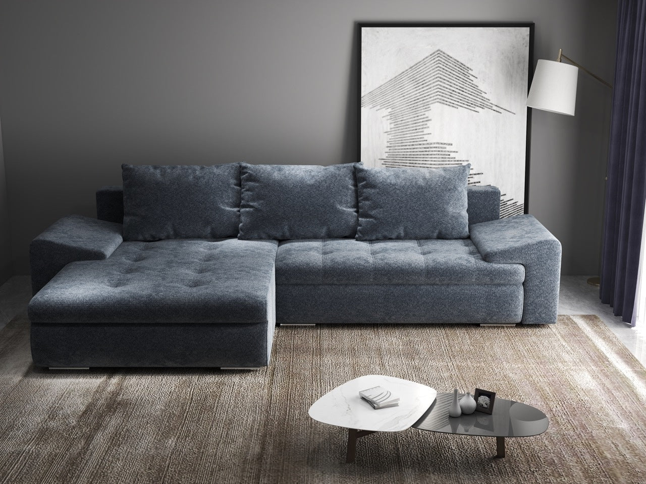 Colțar extensibil dumonde cu ladă de depozitare si sezut confortabil din spuma HR, Leonardo Euphoria Grafit 255x193 cm Fabrica