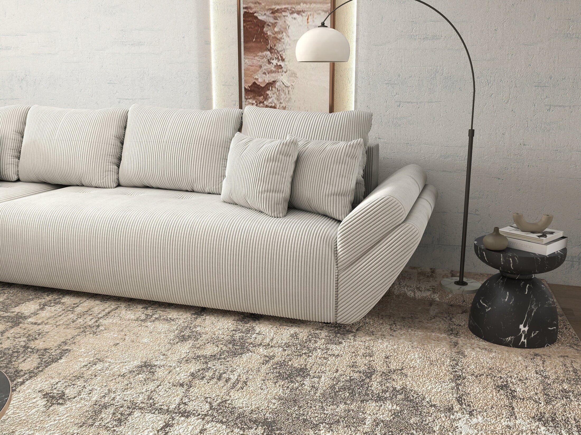 Colțar extensibil dumonde cu ladă de depozitare si sezut confortabil din spuma HR, Berlin XL Zoom Crem 350x185 cm