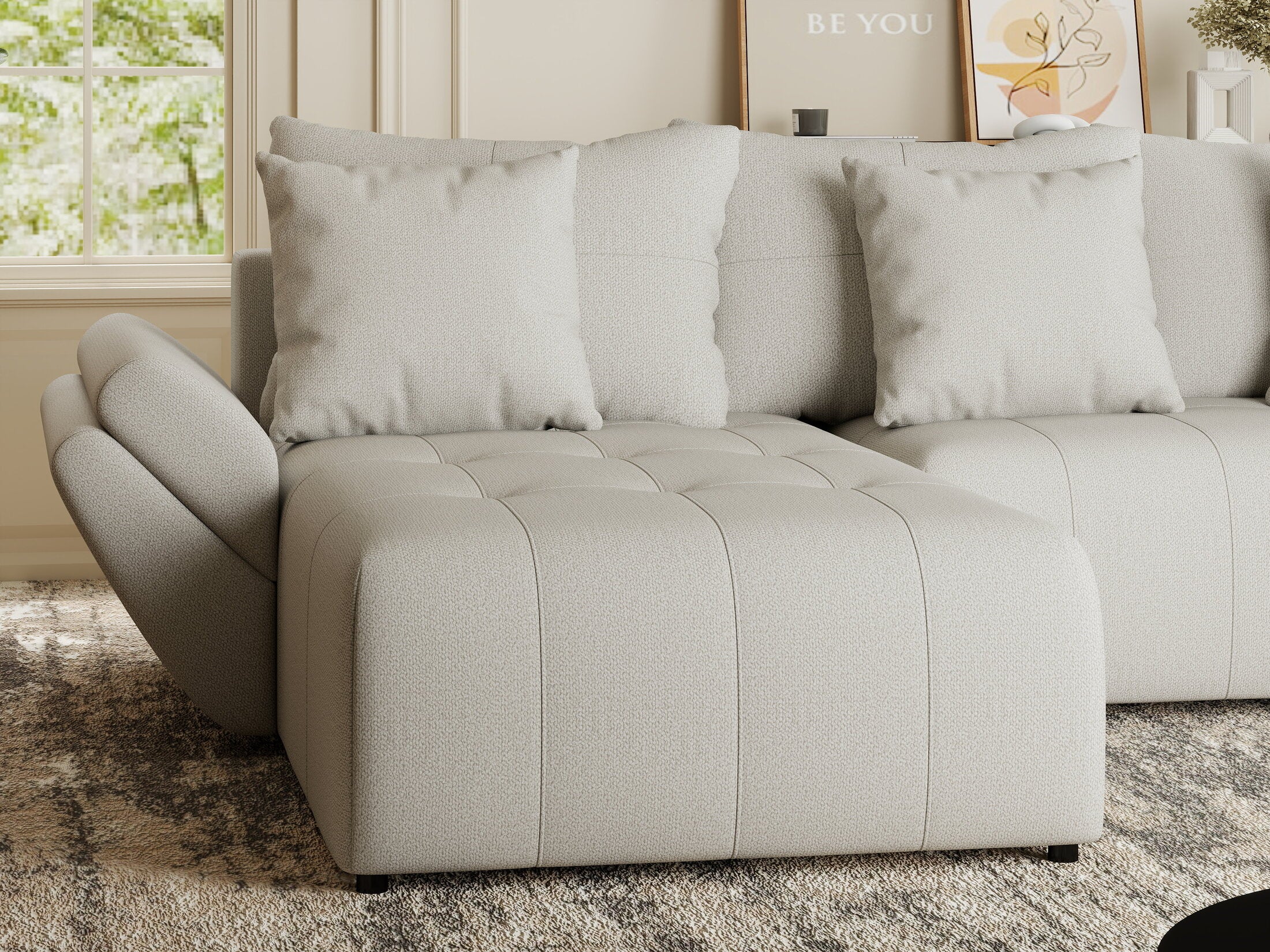 Colțar extensibil dumonde cu ladă de depozitare si sezut confortabil din spuma HR, Berlin Enjoy Bej 280x185 cm