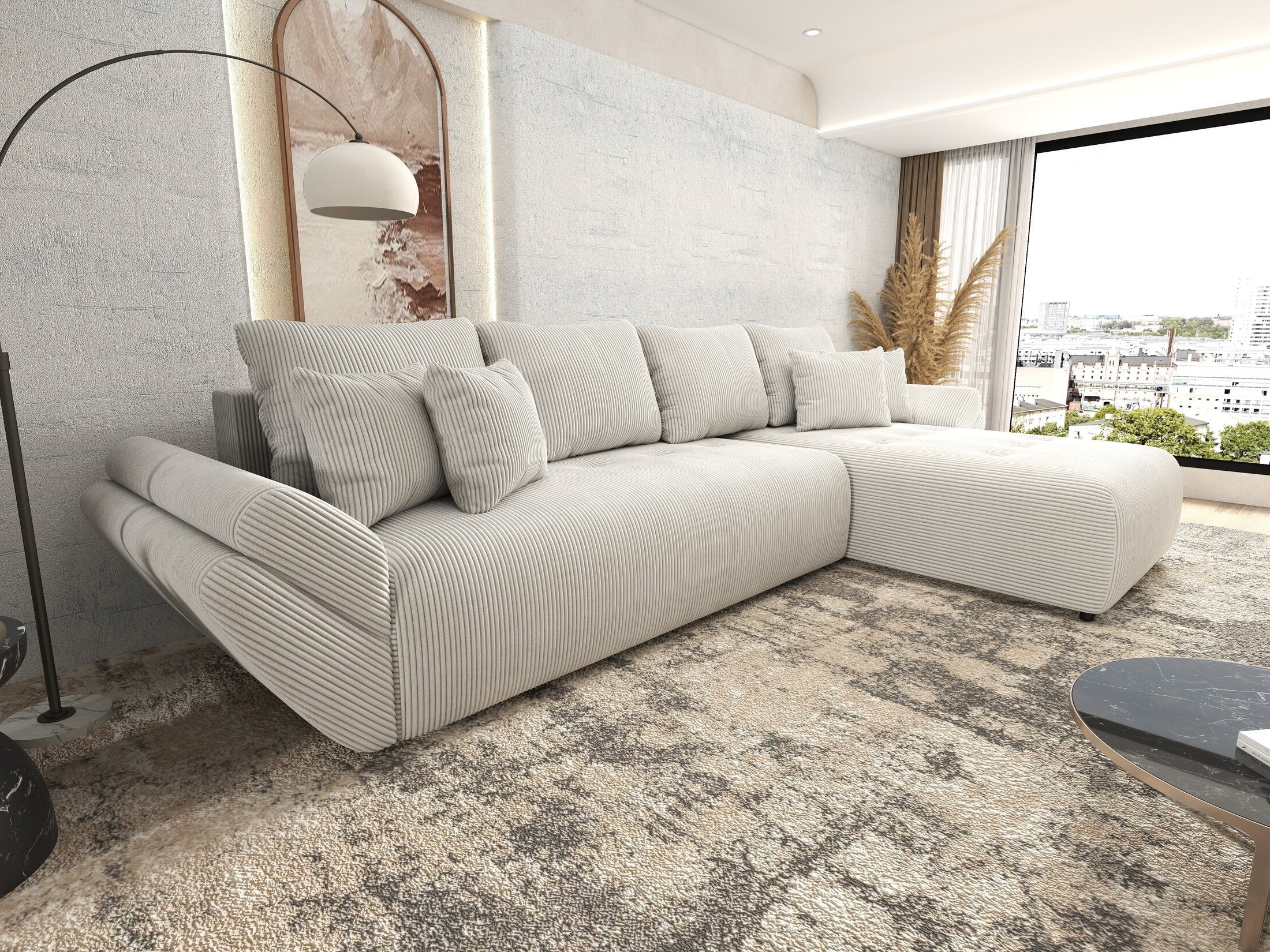 Colțar extensibil dumonde cu ladă de depozitare si sezut confortabil din spuma HR, Berlin XL Zoom Crem 350x185 cm II