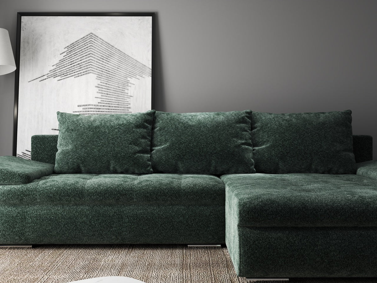 Colțar extensibil dumonde cu ladă de depozitare si sezut confortabil din spuma HR, Leonardo Euphoria Verde 255x193 cm II