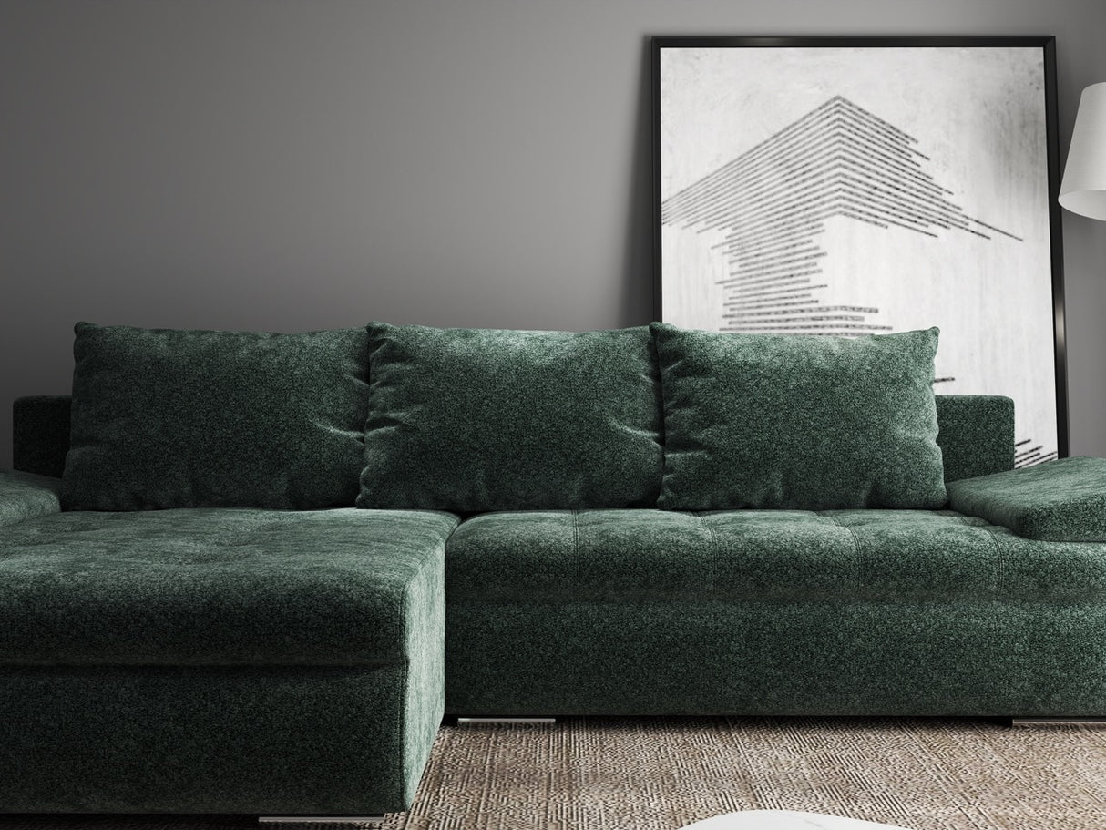 Colțar extensibil dumonde cu ladă de depozitare si sezut confortabil din spuma HR, Leonardo Euphoria Verde 255x193 cm