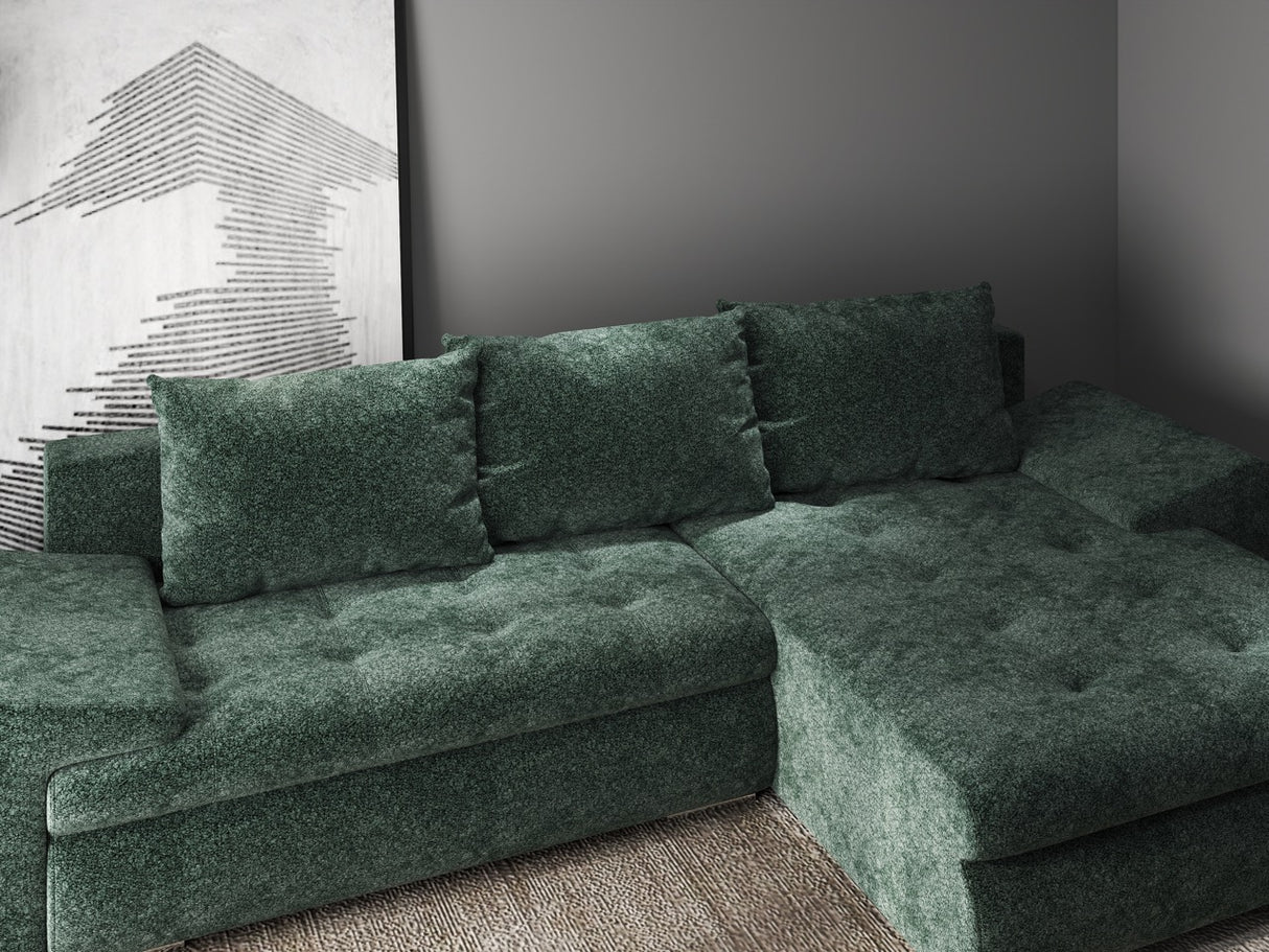 Colțar extensibil dumonde cu ladă de depozitare si sezut confortabil din spuma HR, Leonardo Euphoria Verde 255x193 cm II