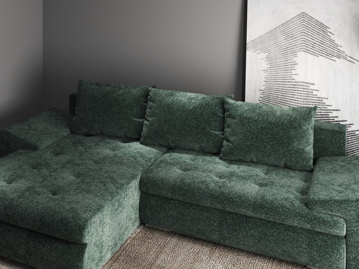 Colțar extensibil dumonde cu ladă de depozitare si sezut confortabil din spuma HR, Leonardo Euphoria Verde 255x193 cm