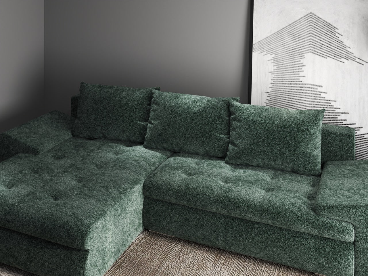 Colțar extensibil dumonde cu ladă de depozitare si sezut confortabil din spuma HR, Leonardo Euphoria Verde 255x193 cm Fabrica