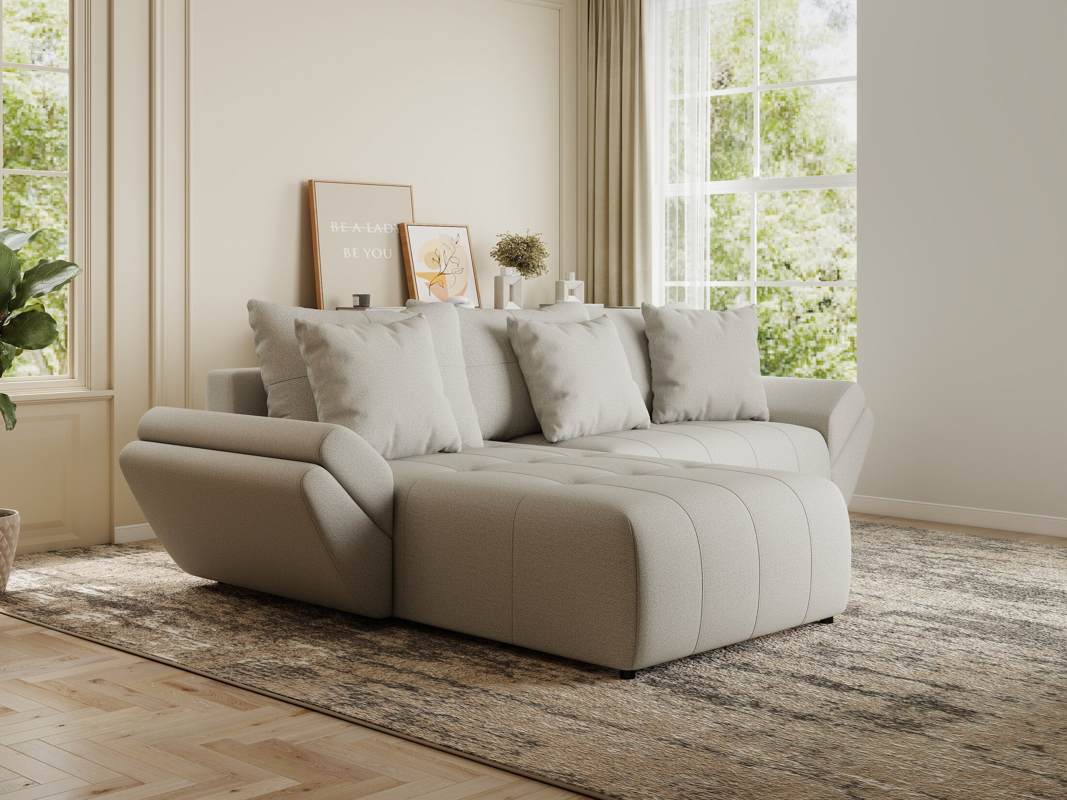 Colțar extensibil dumonde cu ladă de depozitare si sezut confortabil din spuma HR, Berlin Enjoy Bej 280x185 cm