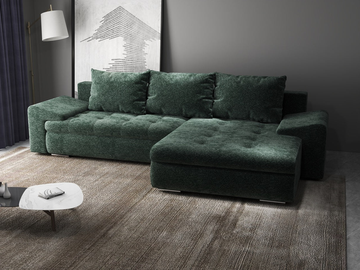 Colțar extensibil dumonde cu ladă de depozitare si sezut confortabil din spuma HR, Leonardo Euphoria Verde 255x193 cm II