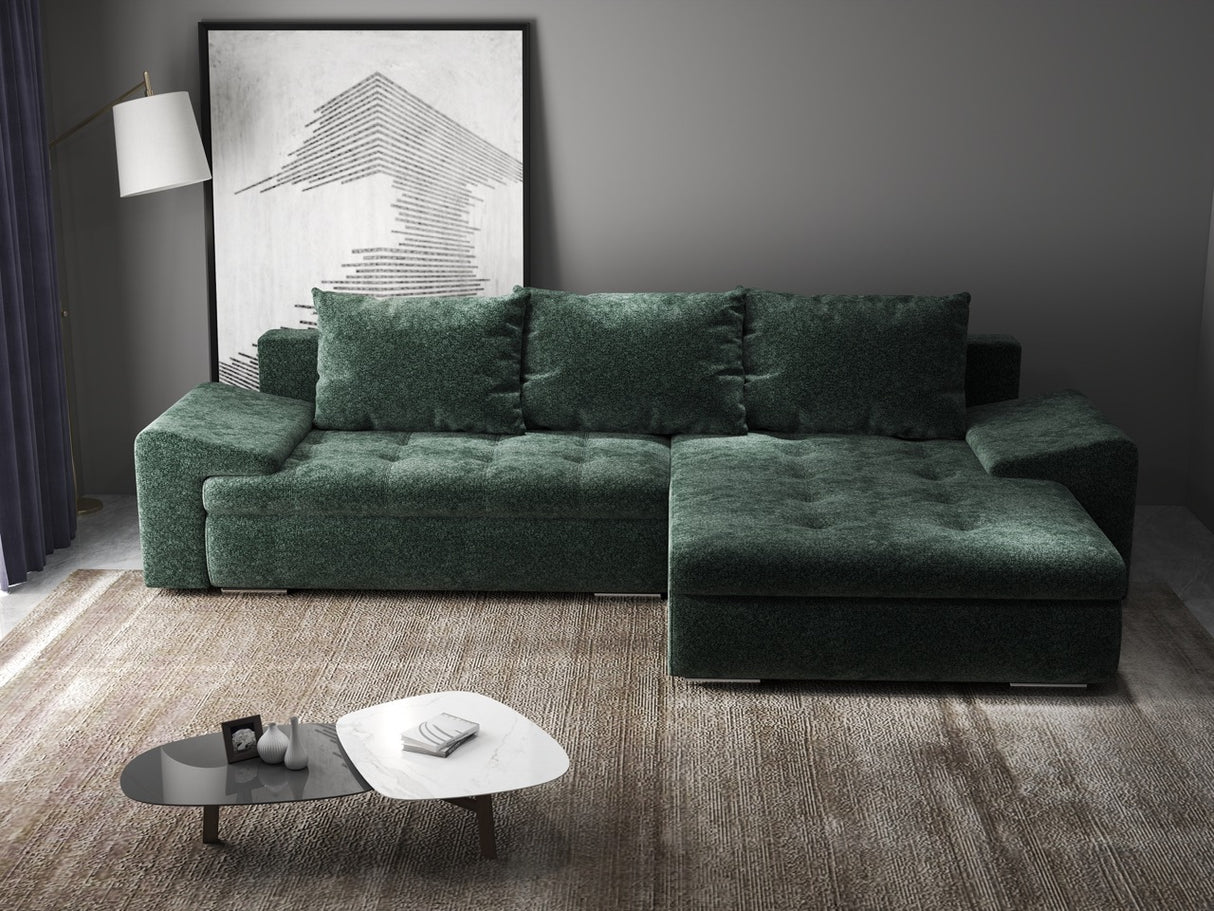 Colțar extensibil dumonde cu ladă de depozitare si sezut confortabil din spuma HR, Leonardo Euphoria Verde 255x193 cm II