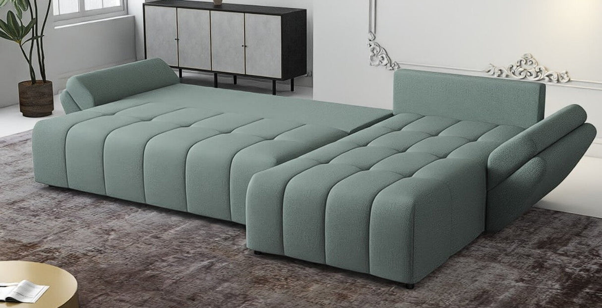 Colțar extensibil dumonde cu ladă de depozitare si sezut confortabil din spuma HR, Berlin XL Enjoy Lux Mint 350x185 cm II Fabrica