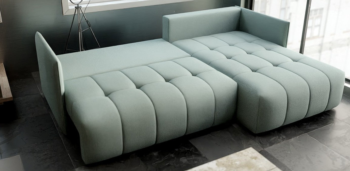 Colțar extensibil dumonde cu ladă de depozitare si sezut confortabil din spuma HR, Malta Mint II 235x185 cm Fabrica