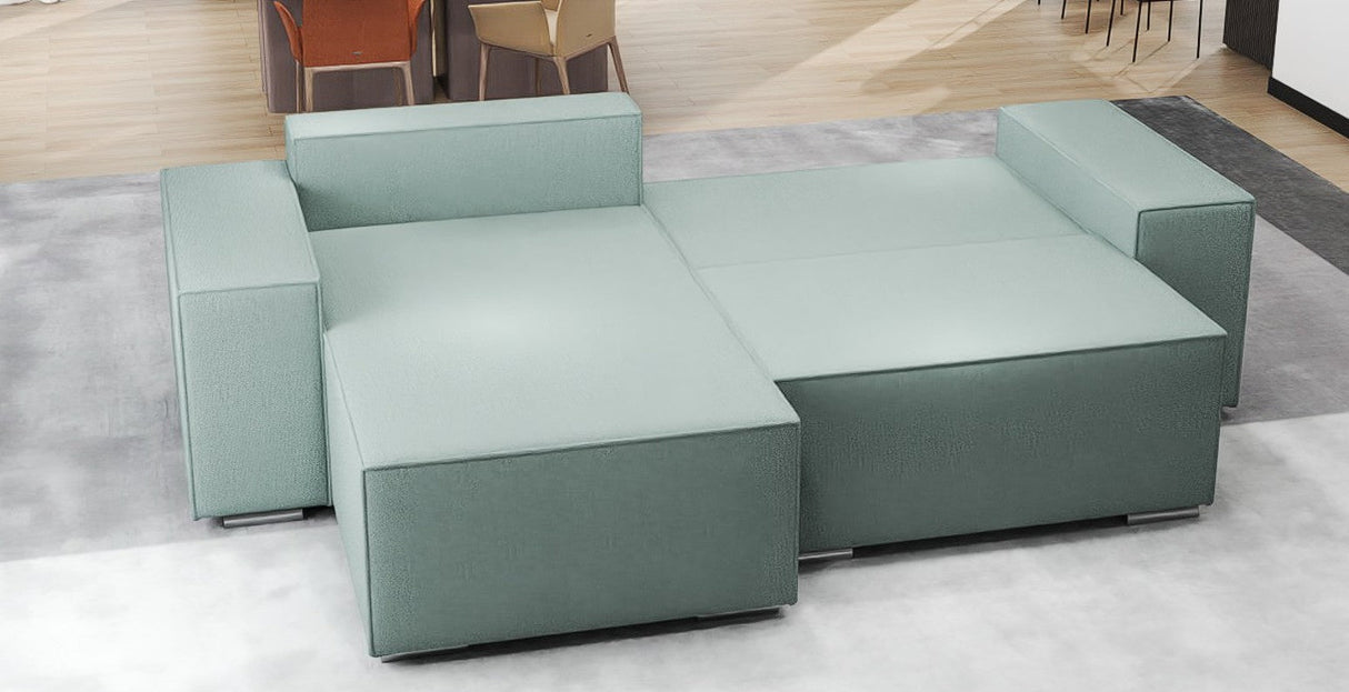 Colțar extensibil dumonde cu ladă de depozitare si sezut confortabil din spuma HR, Dream Enjoy Verde Mint 290x185 cm Fabrica