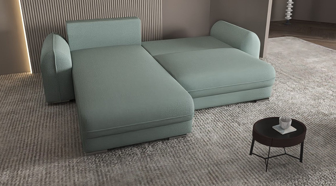 Colțar extensibil dumonde cu ladă de depozitare si sezut confortabil din spuma HR, Denver Enjoy Mint 275x185 cm Fabrica