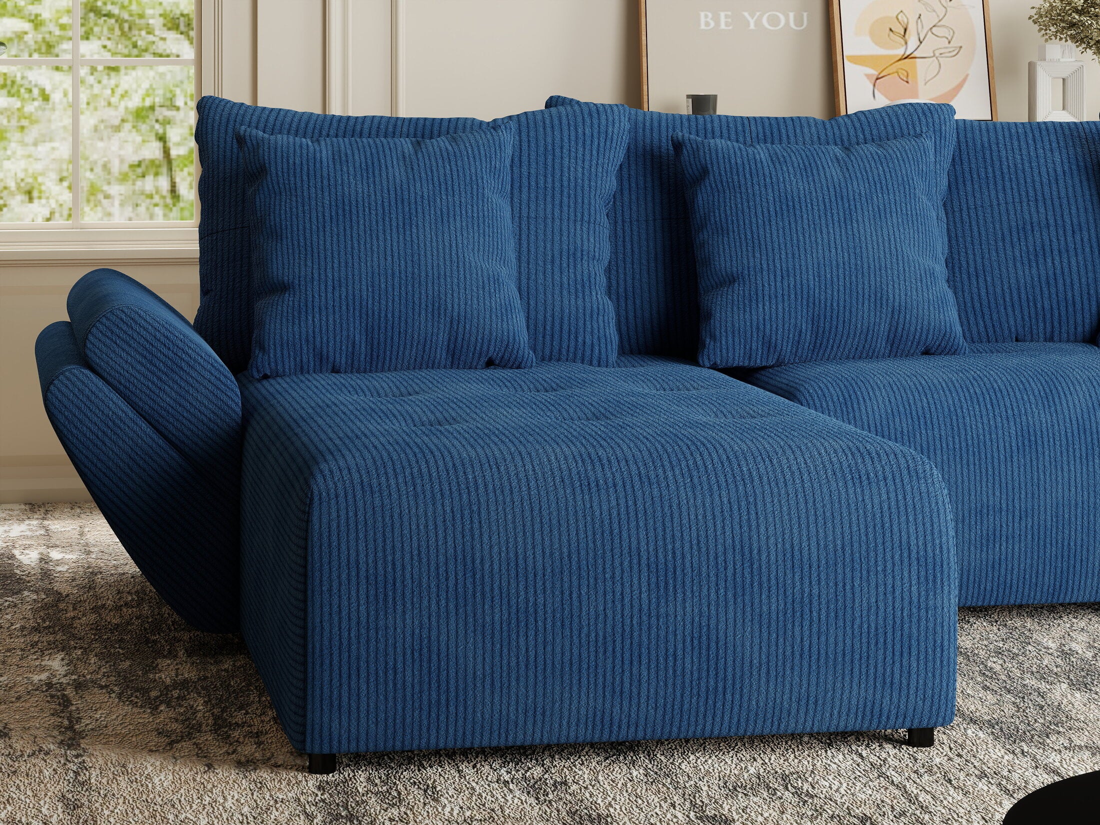 Colțar extensibil dumonde cu ladă de depozitare si sezut confortabil din spuma HR, Berlin Zoom Albastru 280x185 cm