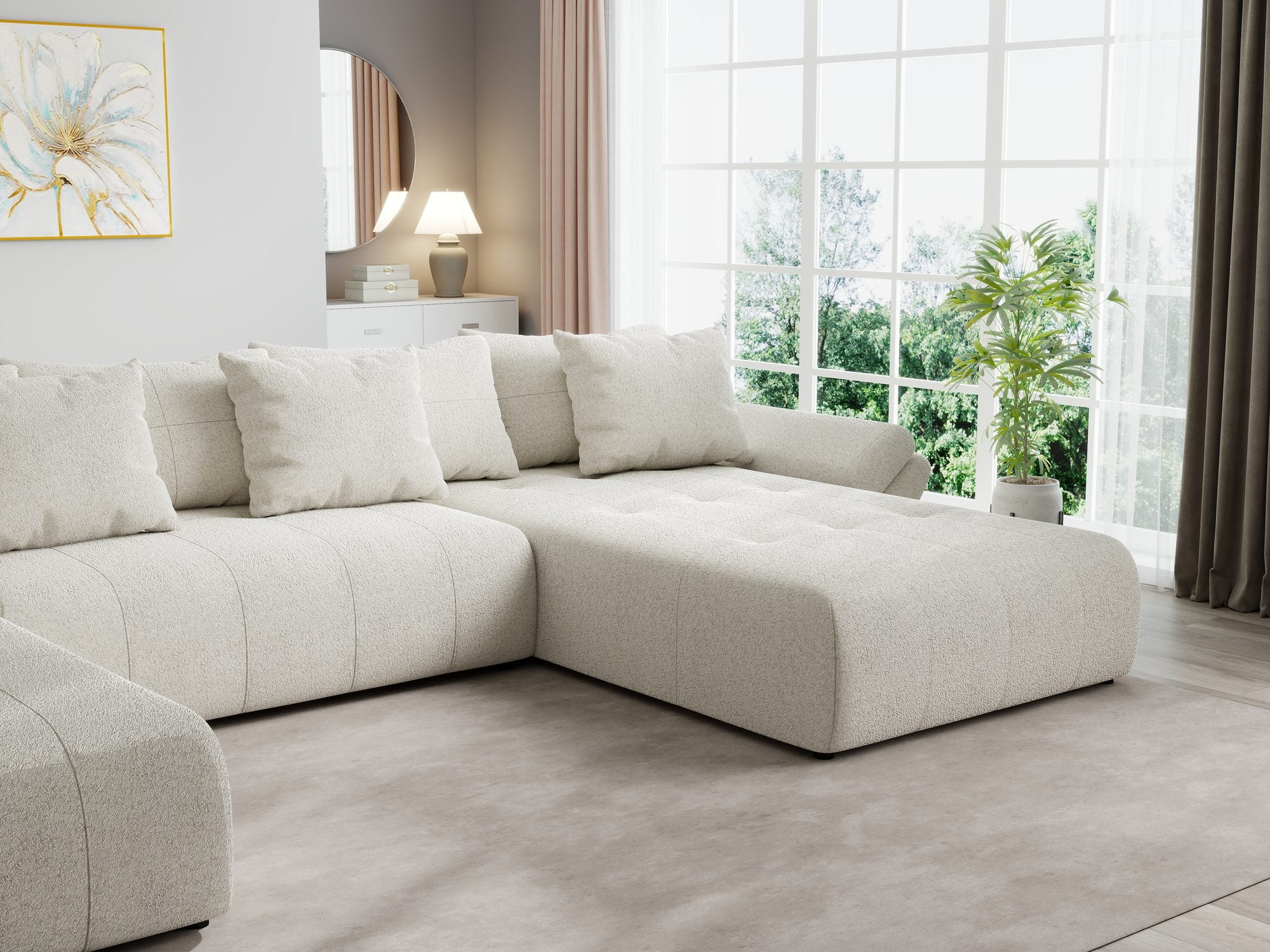 Colțar extensibil dumonde cu ladă de depozitare si sezut confortabil din spuma high-density, Berlin U Monte Bej 03 380x180 cm
