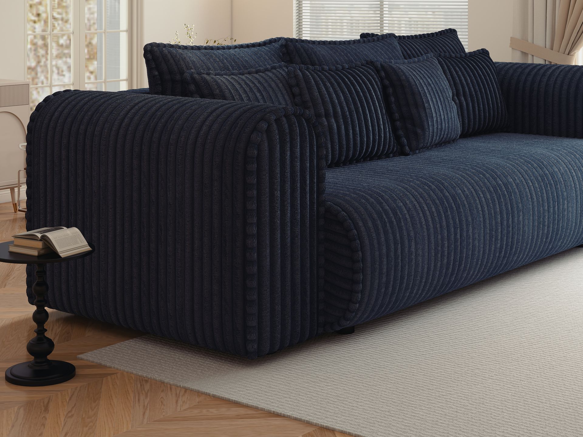 Canapea extensibilă dumonde cu ladă de depozitare si sezut confortabil din spuma high-density, Monaco Mica Tilia Albastru 240x100 cm