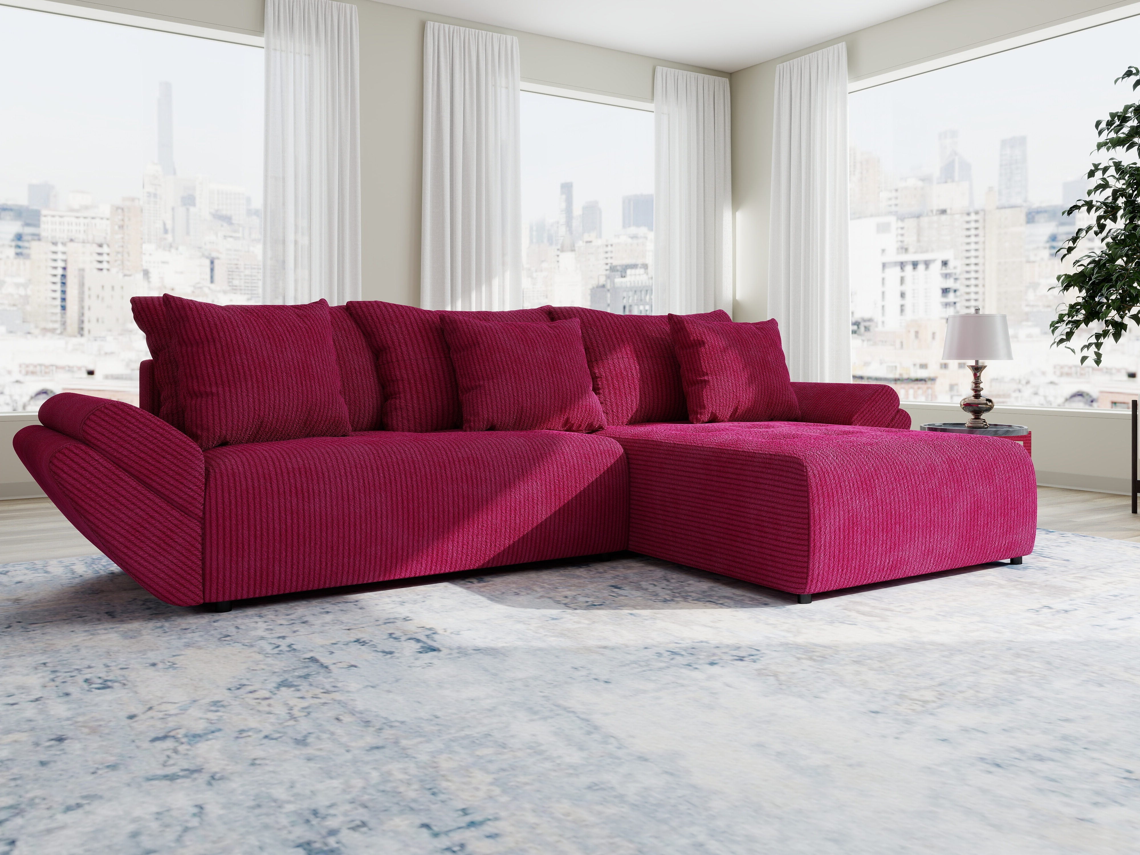 Colțar extensibil dumonde cu ladă de depozitare si sezut confortabil din spuma HR, Berlin Zoom Rosu 280x185 cm II