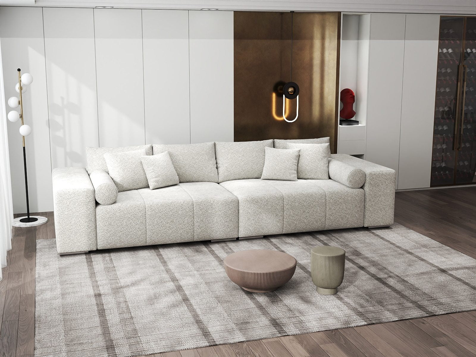 Canapea extensibilă dumonde cu ladă de depozitare si sezut confortabil din spuma high-density, Marbela XXL Arena Bej 2 290x100 cm