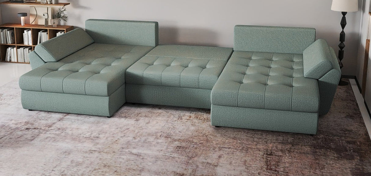 Colțar extensibil dumonde cu ladă de depozitare si sezut confortabil din spuma HR, Loana Enjoy Verde Mint U 355x185 cm Fabrica