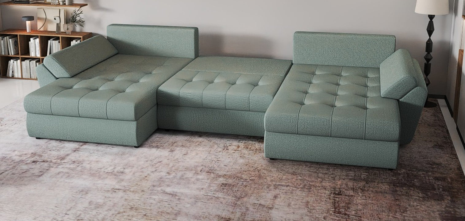 Colțar extensibil dumonde cu ladă de depozitare si sezut confortabil din spuma HR, Loana Enjoy Verde Mint U 355x185 cm Fabrica
