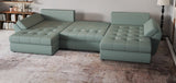 Colțar extensibil dumonde cu ladă de depozitare si sezut confortabil din spuma HR, Loana Enjoy Verde Mint U 355x185 cm Fabrica