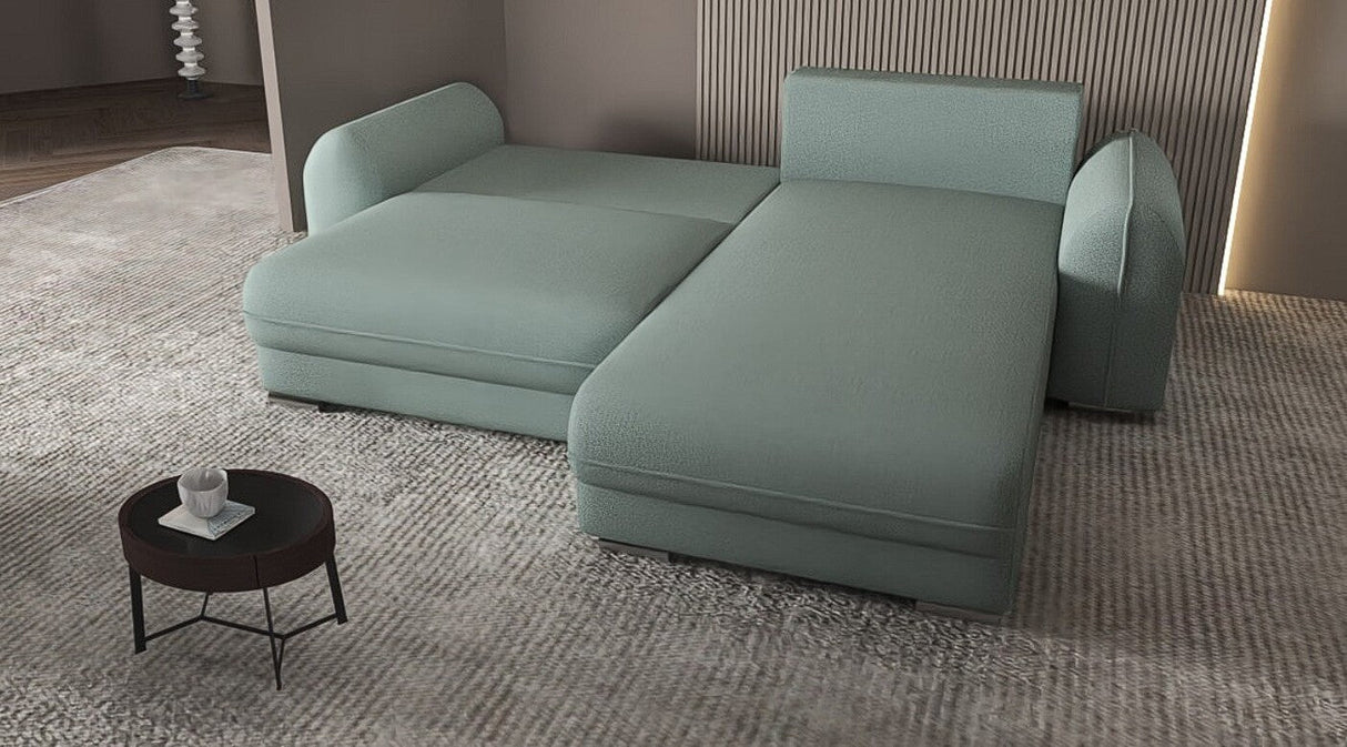 Colțar extensibil dumonde cu ladă de depozitare si sezut confortabil din spuma HR, Denver Enjoy Verde Mint 275x185 cm II Fabrica