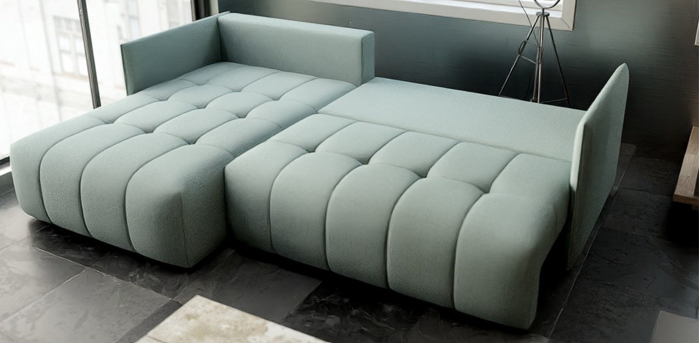 Colțar extensibil dumonde cu ladă de depozitare si sezut confortabil din spuma HR, Malta Mint 235x185 cm Fabrica