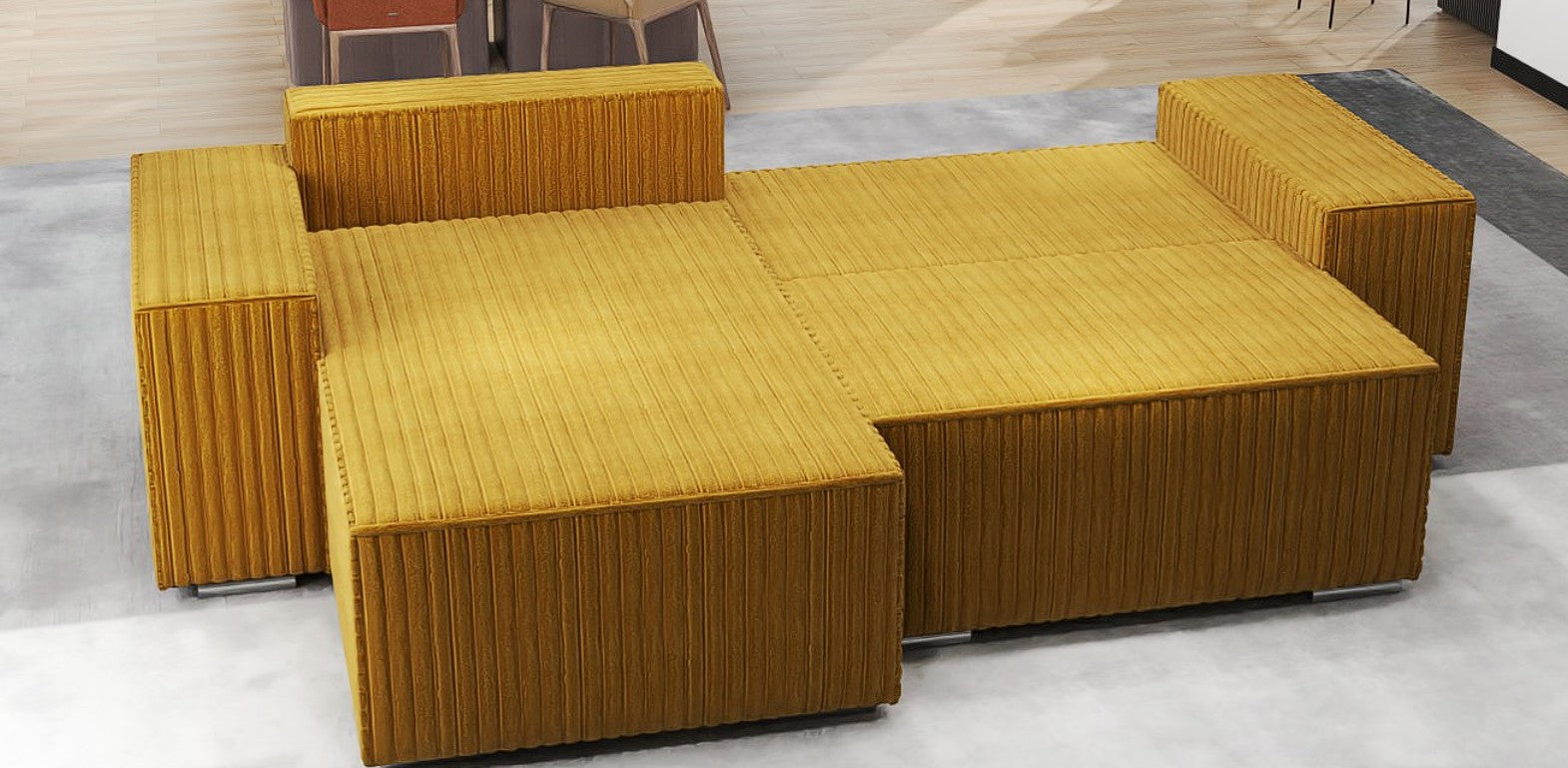 Colțar extensibil dumonde cu ladă de depozitare si sezut confortabil din spuma HR, Dream Ambience Mustar 290x185 cm Fabrica