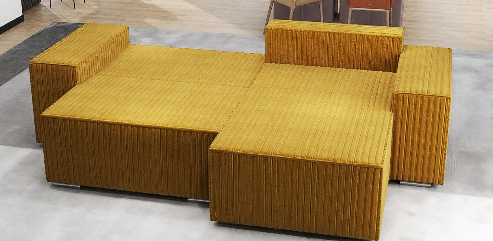 Colțar extensibil dumonde cu ladă de depozitare si sezut confortabil din spuma HR, Dream Ambience Mustar 290x185 cm II Fabrica