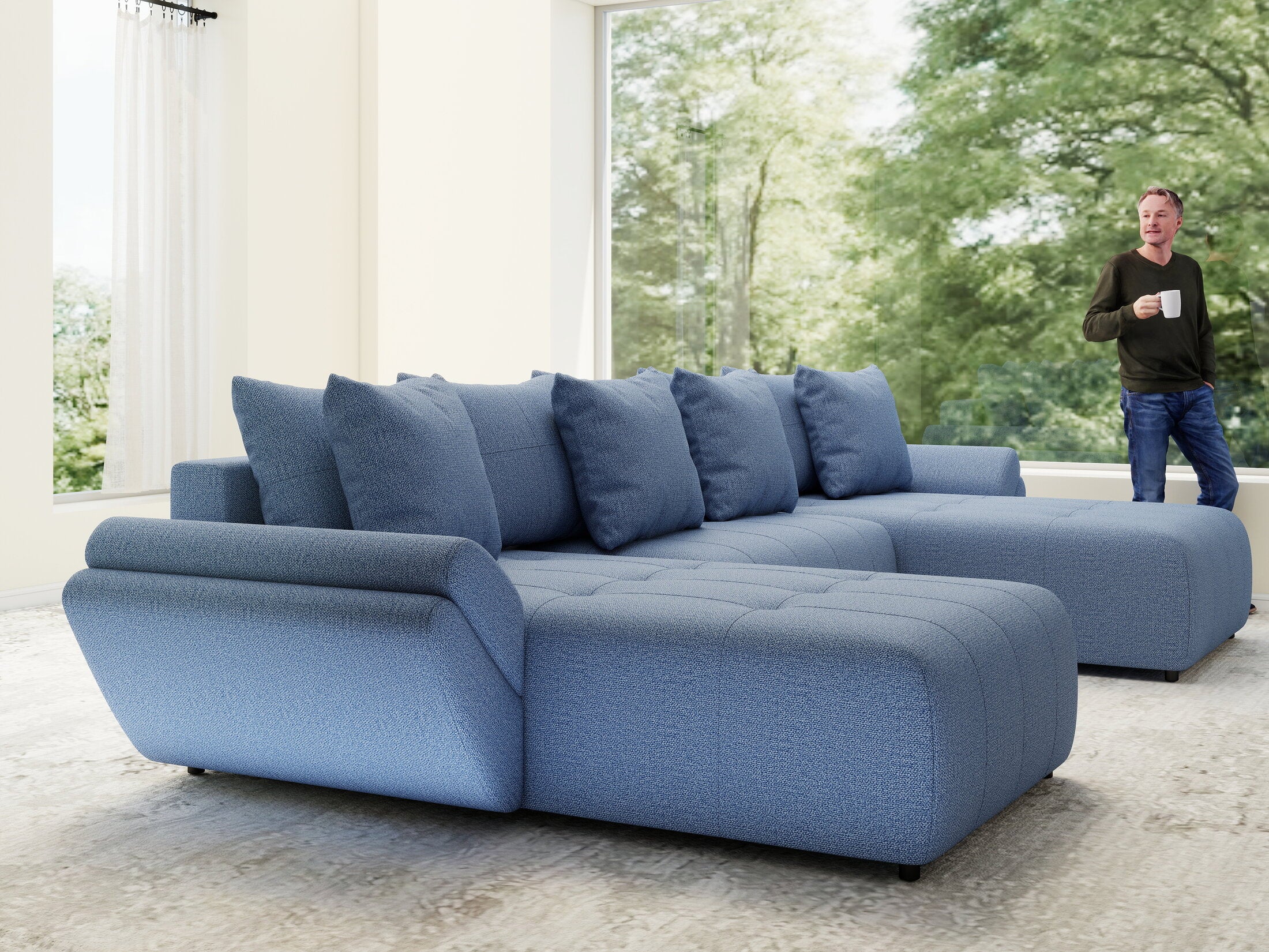 Colțar extensibil dumonde cu ladă de depozitare Berlin U Enjoy Blue 400x185 cm