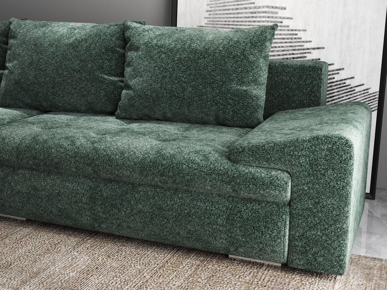 Colțar extensibil dumonde cu ladă de depozitare si sezut confortabil din spuma HR, Leonardo Euphoria Verde 255x193 cm Fabrica