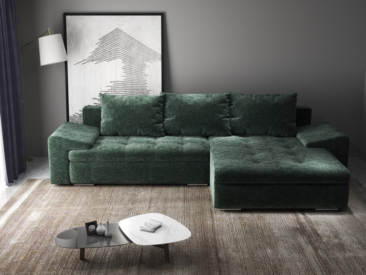 Colțar extensibil dumonde cu ladă de depozitare si sezut confortabil din spuma HR, Leonardo Euphoria Verde 255x193 cm II Fabrica