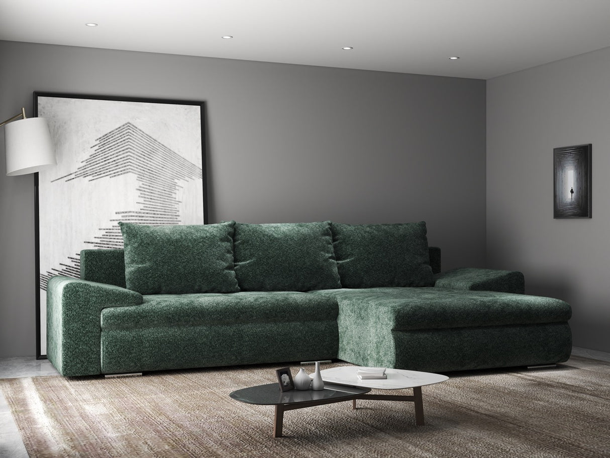 Colțar extensibil dumonde cu ladă de depozitare si sezut confortabil din spuma HR, Leonardo Euphoria Verde 255x193 cm II