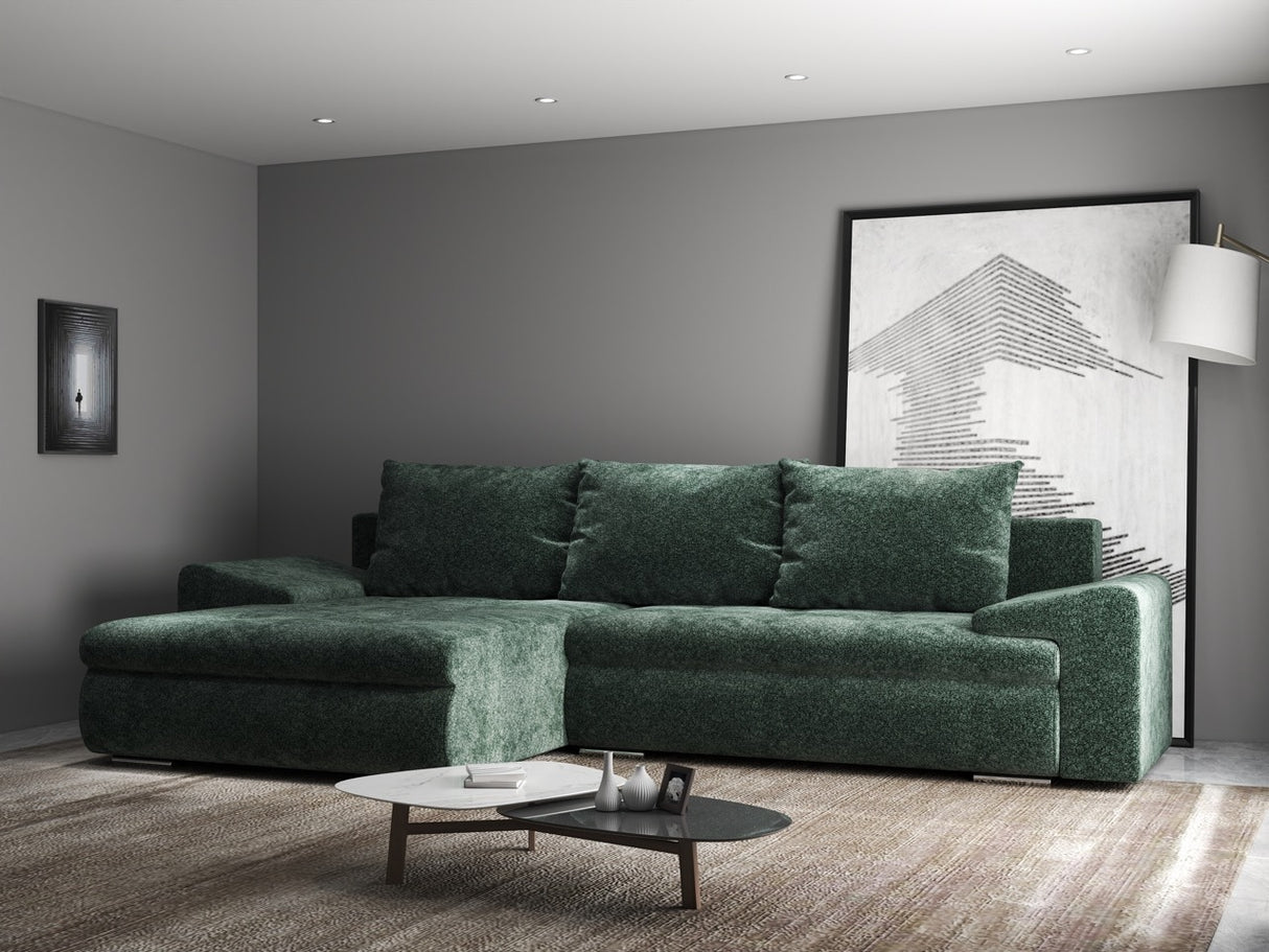 Colțar extensibil dumonde cu ladă de depozitare si sezut confortabil din spuma HR, Leonardo Euphoria Verde 255x193 cm