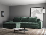 Colțar extensibil dumonde cu ladă de depozitare si sezut confortabil din spuma HR, Leonardo Euphoria Verde 255x193 cm