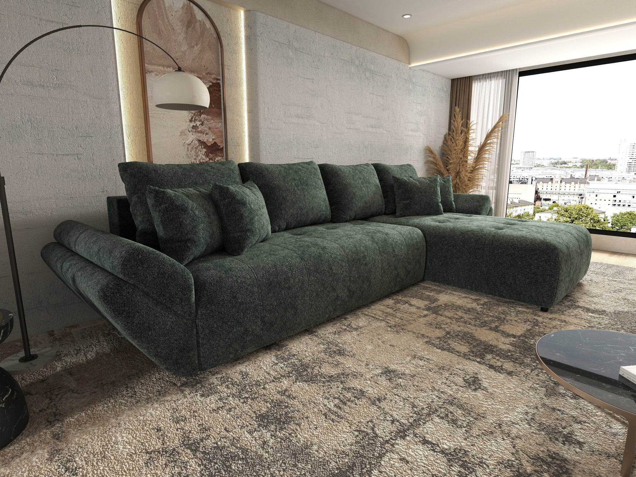 Colțar extensibil dumonde cu ladă de depozitare si sezut confortabil din spuma HR, Berlin XL Euphoria Green 350x185 cm II