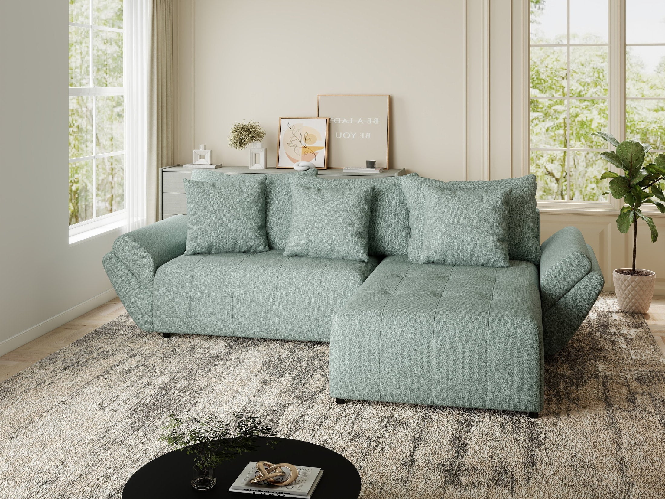 Colțar extensibil dumonde cu ladă de depozitare si sezut confortabil din spuma HR, Berlin Enjoy Verde Mint 280x185 cm II