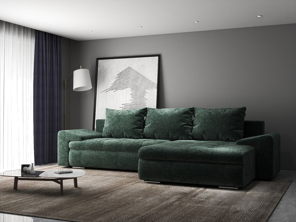 Colțar extensibil dumonde cu ladă de depozitare si sezut confortabil din spuma HR, Leonardo Euphoria Verde 255x193 cm II