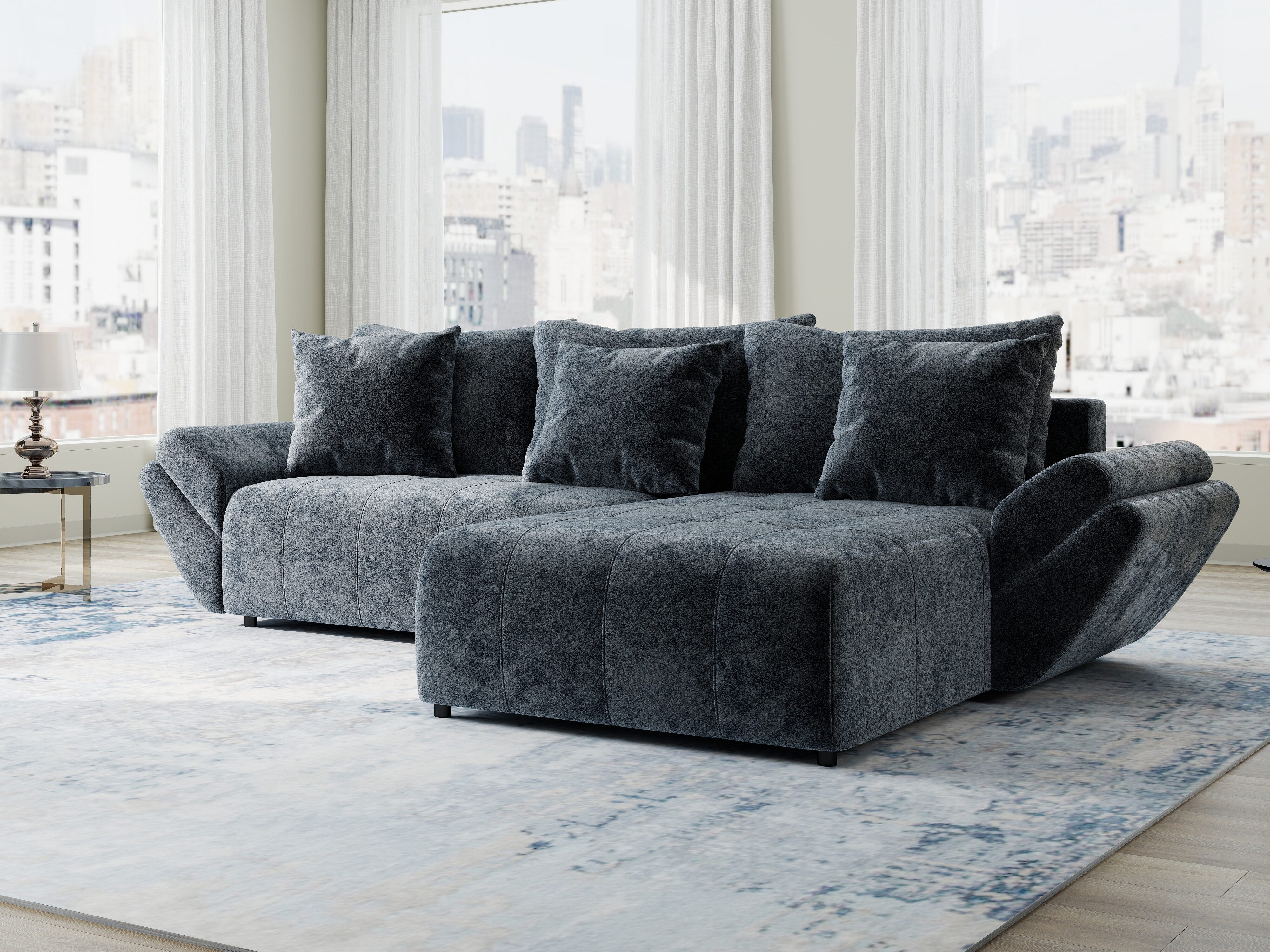 Colțar extensibil dumonde cu ladă de depozitare si sezut confortabil din spuma HR, Berlin Euphoria Gri Grafit 280x185 cm II