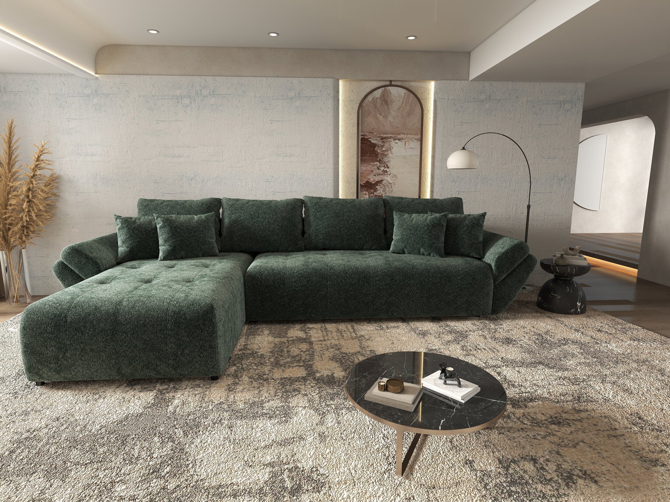 Colțar extensibil dumonde cu ladă de depozitare si sezut confortabil din spuma HR, Berlin XL Euphoria Green 350x185 cm