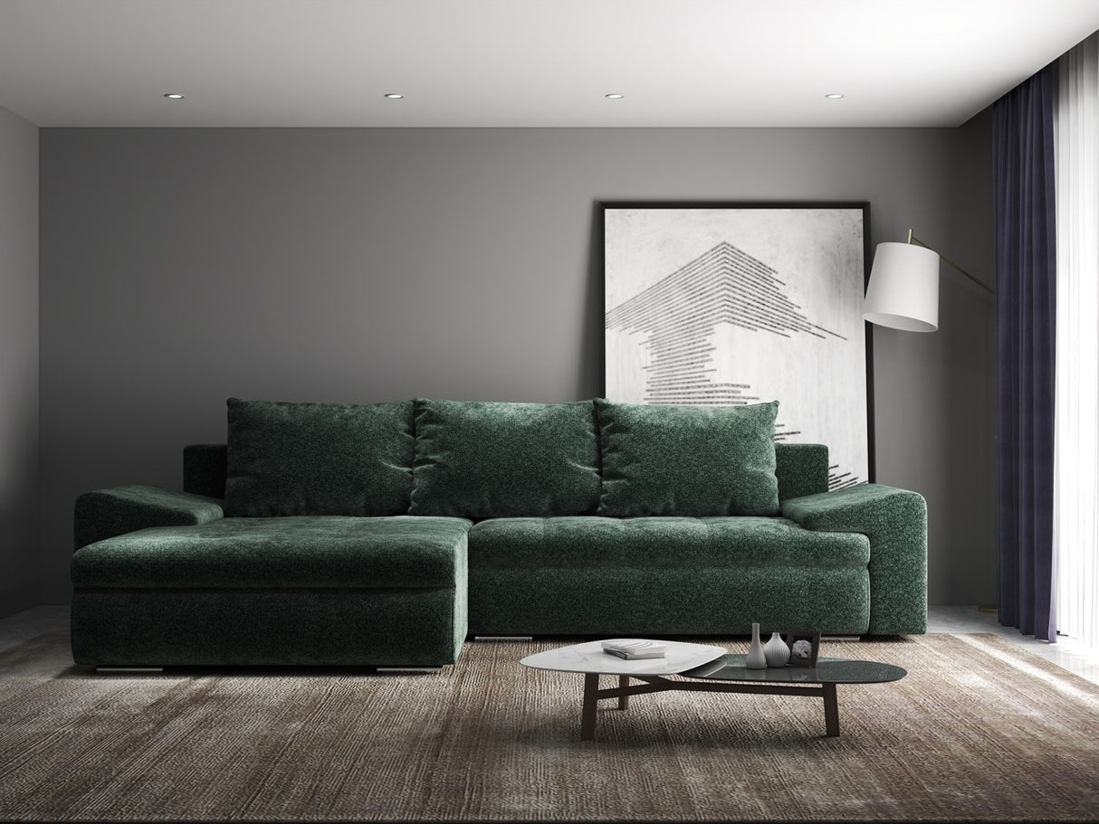 Colțar extensibil dumonde cu ladă de depozitare si sezut confortabil din spuma HR, Leonardo Euphoria Verde 255x193 cm