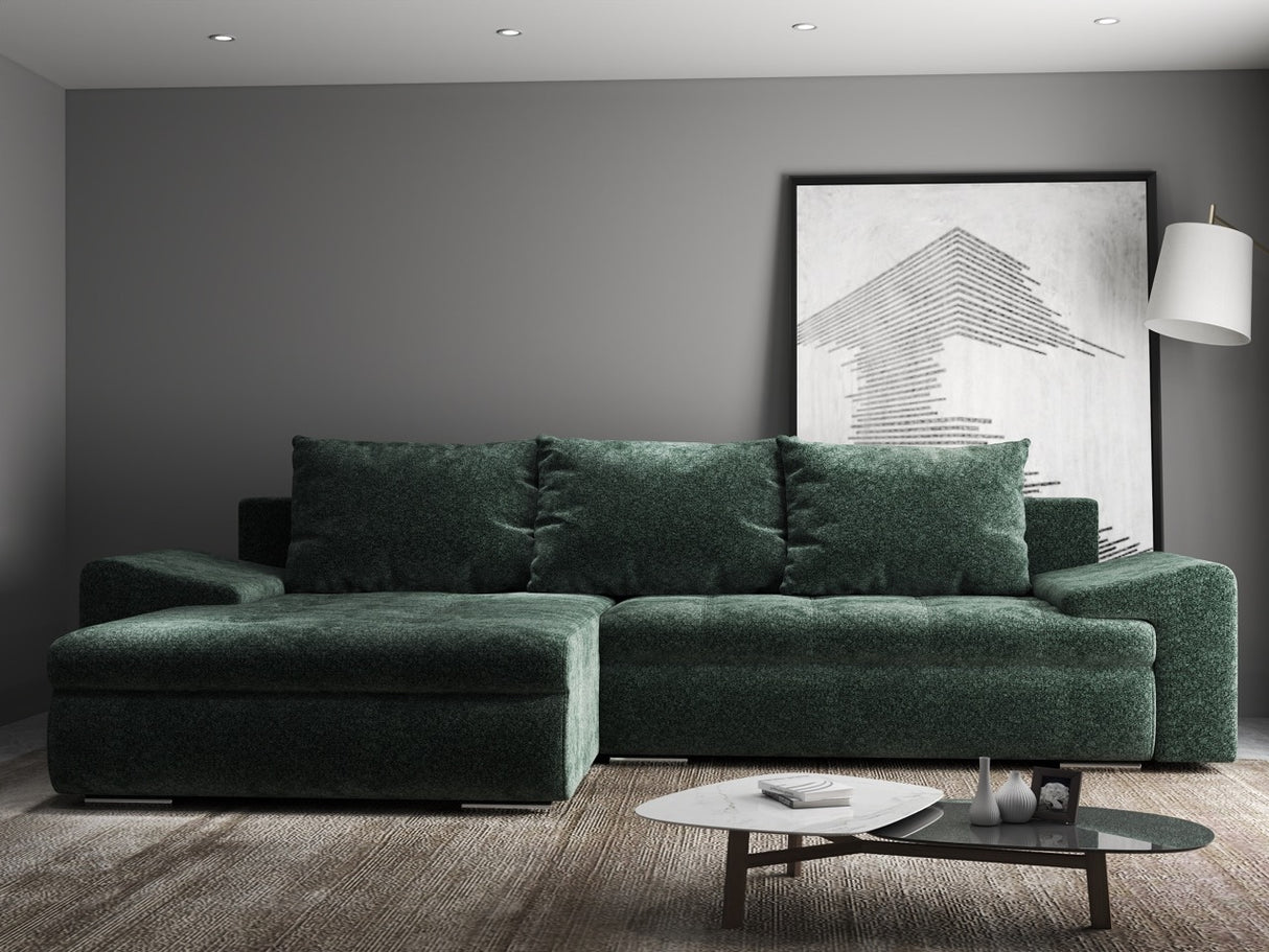 Colțar extensibil dumonde cu ladă de depozitare si sezut confortabil din spuma HR, Leonardo Euphoria Verde 255x193 cm
