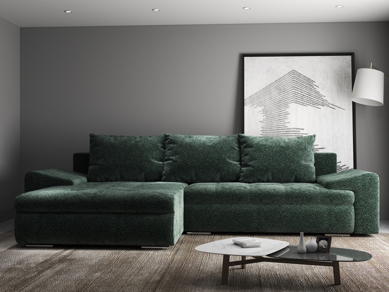 Colțar extensibil dumonde cu ladă de depozitare si sezut confortabil din spuma HR, Leonardo Euphoria Verde 255x193 cm Fabrica