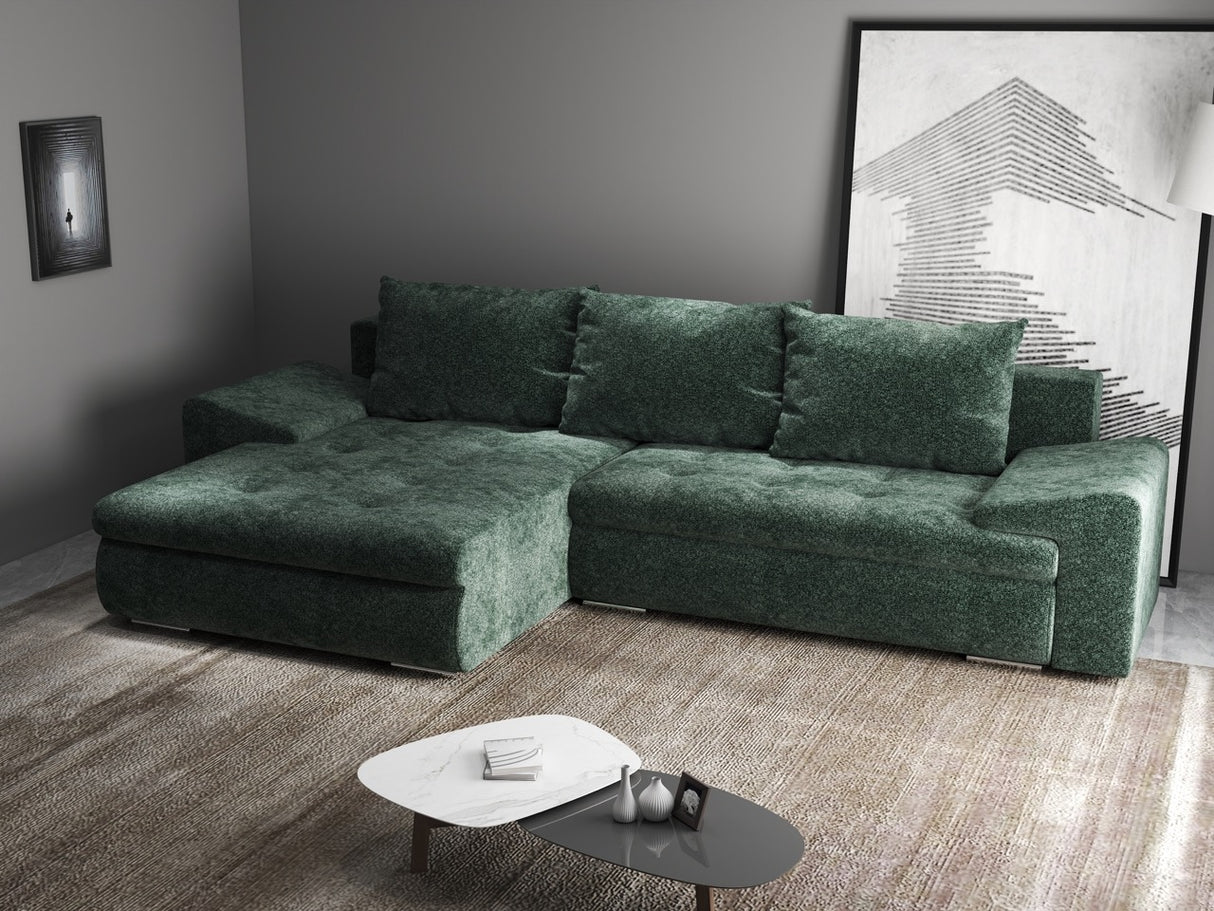 Colțar extensibil dumonde cu ladă de depozitare si sezut confortabil din spuma HR, Leonardo Euphoria Verde 255x193 cm