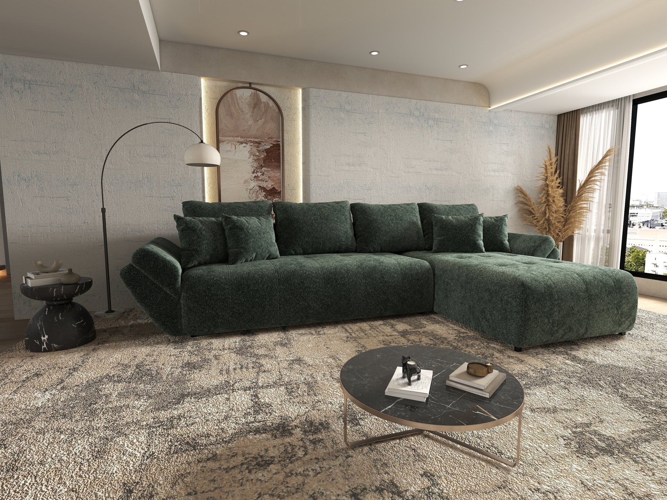 Colțar extensibil dumonde cu ladă de depozitare si sezut confortabil din spuma HR, Berlin XL Euphoria Green 350x185 cm II