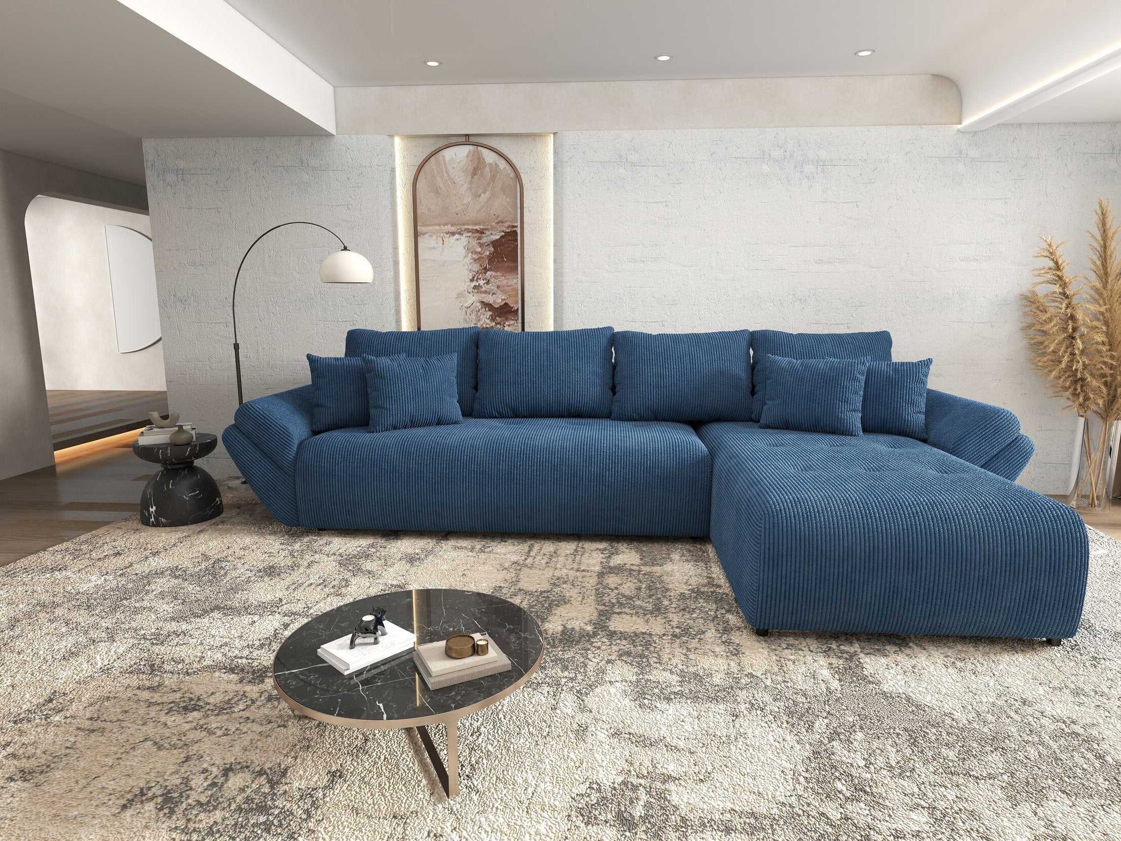 Colțar extensibil dumonde cu ladă de depozitare si sezut confortabil din spuma HR, Berlin XL Zoom Blue 350x185 cm II