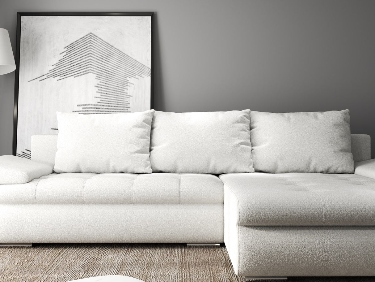 Colțar extensibil dumonde cu ladă de depozitare si sezut confortabil din spuma HR, Leonardo Euphoria Alb 255x193 cm II