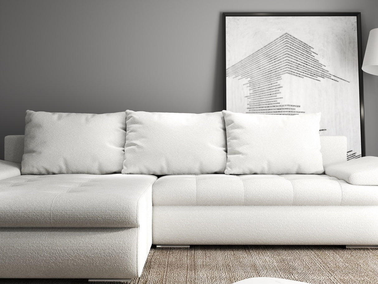 Colțar extensibil dumonde cu ladă de depozitare si sezut confortabil din spuma HR, Leonardo Euphoria Alb 255x193 cm