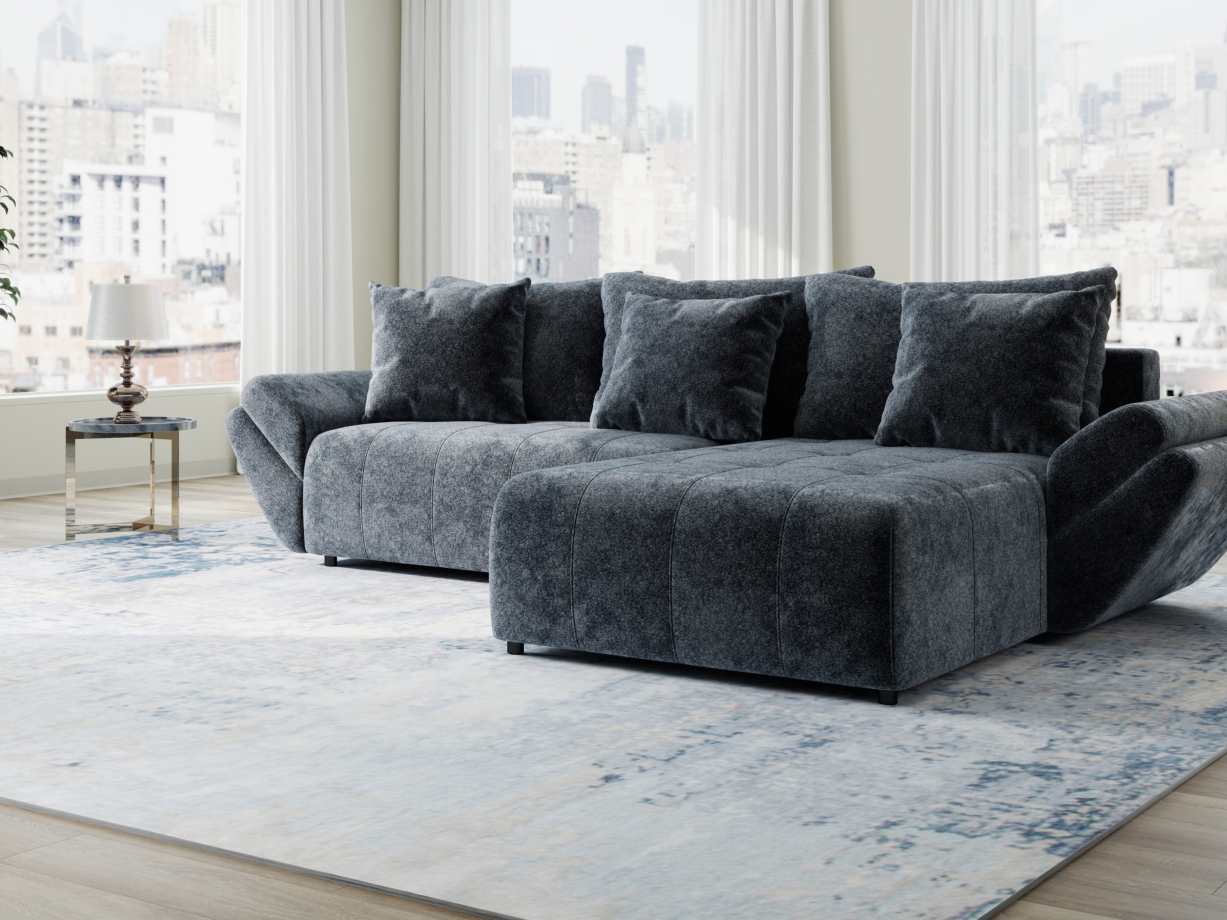 Colțar extensibil dumonde cu ladă de depozitare si sezut confortabil din spuma HR, Berlin Euphoria Gri Grafit 280x185 cm II