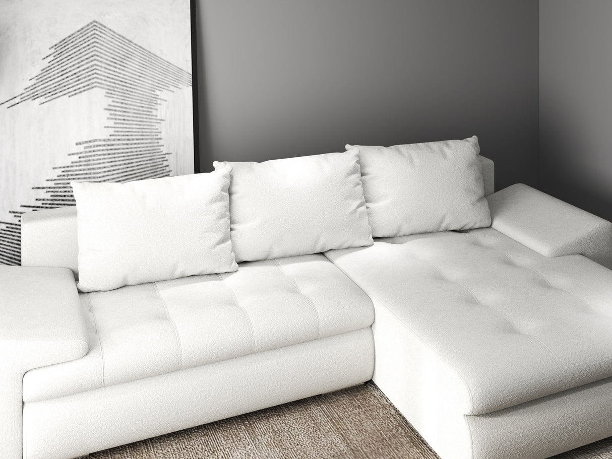 Colțar extensibil dumonde cu ladă de depozitare si sezut confortabil din spuma HR, Leonardo Euphoria Alb 255x193 cm II